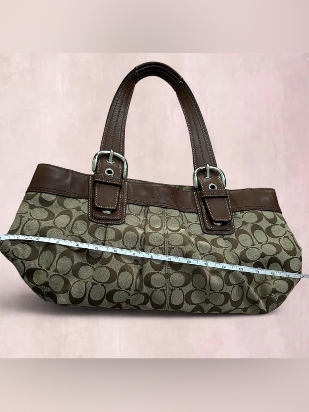 Vintage Authentic Coach Signature Canvas Shoulder Bag in Brown and Tan - Picture 8 of 8